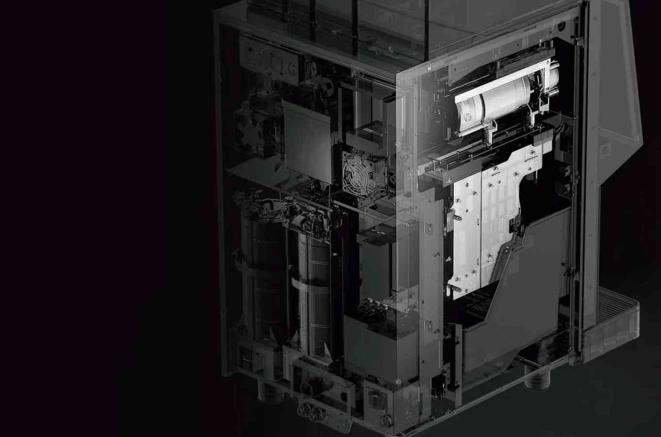 Vista técnica del interior de una máquina Jetinno, con sus sistemas y componentes